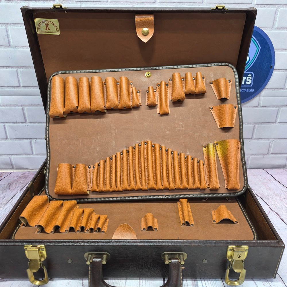 Vintage Howe Industries Brown Faux Leather‎ Tool Sample Briefcase Organizer Case